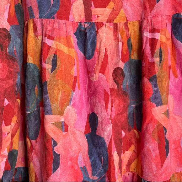 NEVER FULLY DRESSED Vibrant Multicolour Figure Print Square Neck Midi Dress - Picture 3 of 9